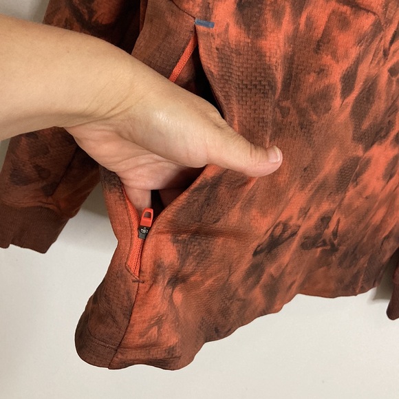 Lululemon Textured Tech Hoodie Mens Large Orange Grey Mesh Knit Classic Fit - Picture 7 of 14